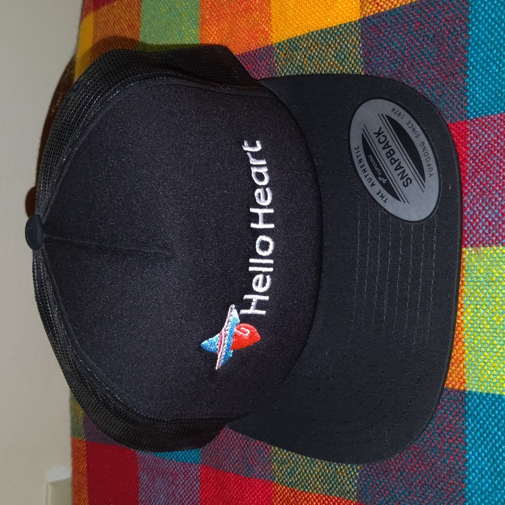 Hello Heart Embroidered Logo Trucker Mesh Snapback Hat Cap